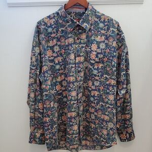 Alan Flusser Elephant Print Button Down Shirt Size XL